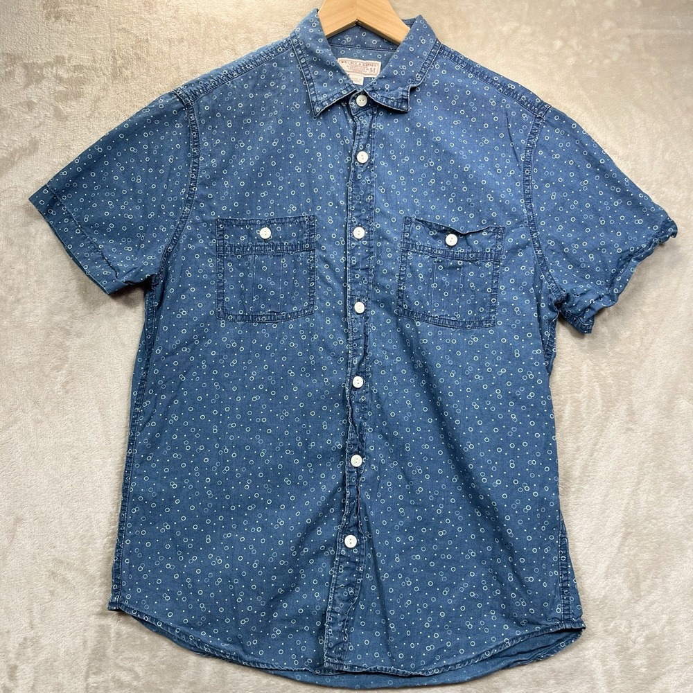 Wallace & Barnes Shirt‎ Men M Blue Chambray Button Up Short Sleeve Cotton